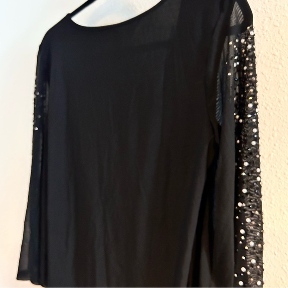 PerSeption Concept Black Drape Top with Sequin Sleeves Size Small - Picture 4 of 6